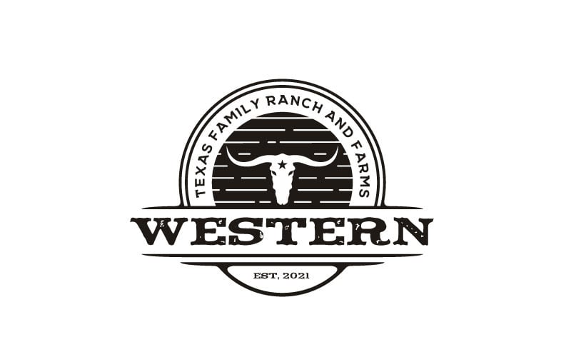 Texas Longhorn, Country Western Bull Cattle Vintage Label Logo Design Logo Template