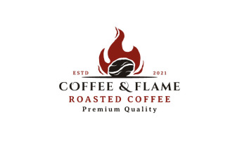 Vintage Coffee Bean Roasted With Fire Flame Logo Design