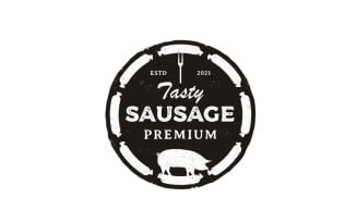 Vintage Retro Rustic Sausage With Pork Label Logo Design