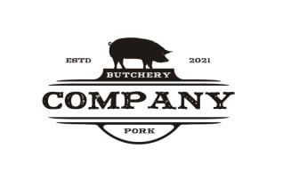 Vintage Retro Western Pork Pig Boar Farm Label Logo Design