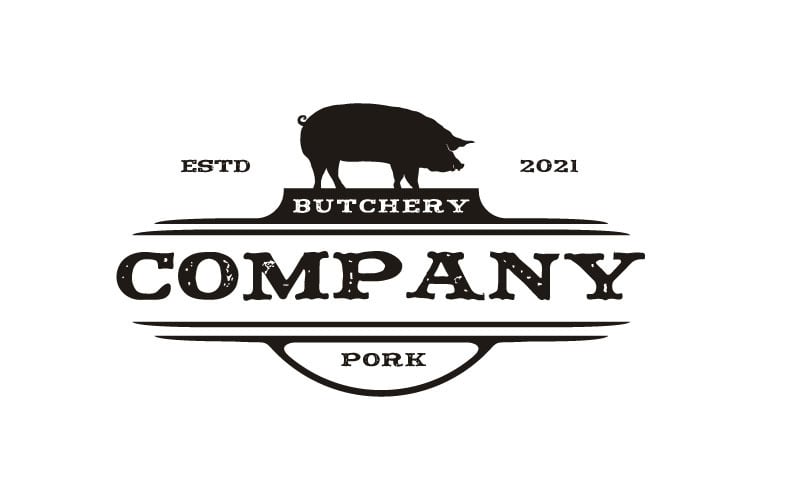 Vintage Retro Western Pork Pig Boar Farm Label Logo Design Logo Template