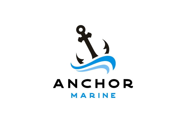 Anchor Silhouette With Waves Logo Design Logo Template