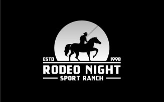 Cowboy Riding Horse Silhouette At Night Moon Logo Design Vector