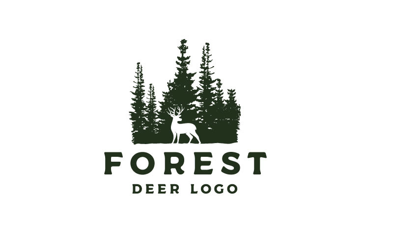 Deer And Pine Tree, Forest Silhouette Wilderness Adventure Logo Design Logo Template