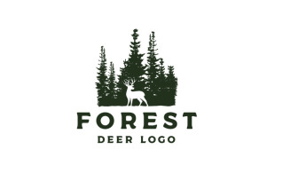 Deer And Pine Tree, Forest Silhouette Wilderness Adventure Logo Design