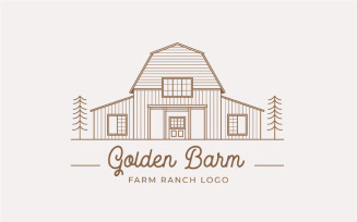 Retro Line Art Golden Wood Barn Farm Logo Design