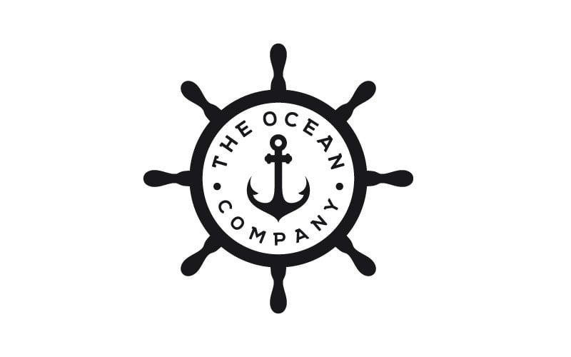 Ship Steering Wheel with Anchor Emblem Logo Design Logo Template