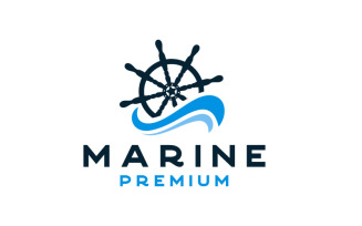 Ship Steering Wheel With Waves Logo Design