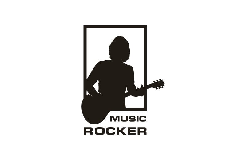Silhouette Guitarist, Music Rock singer Guitar Player Classic Logo Design Logo Template