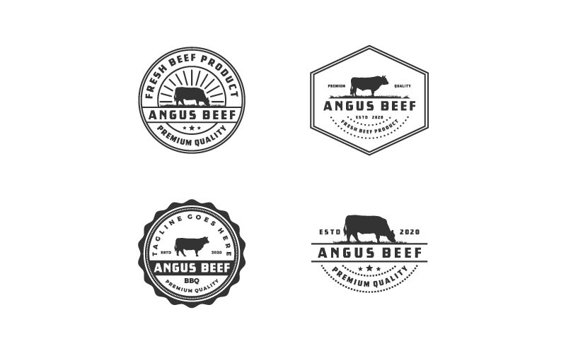 Vintage Cattle Angus Beef Meat Label Logo Design Logo Template