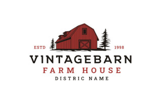 Vintage Retro Barn Logo Design Illustration