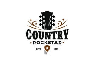 Vintage Retro Classic Country Music Guitar Logo Design