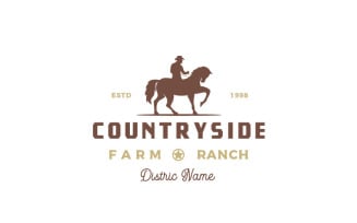 Vintage Retro Cowboy Riding Horse Silhouette Logo Design Vector