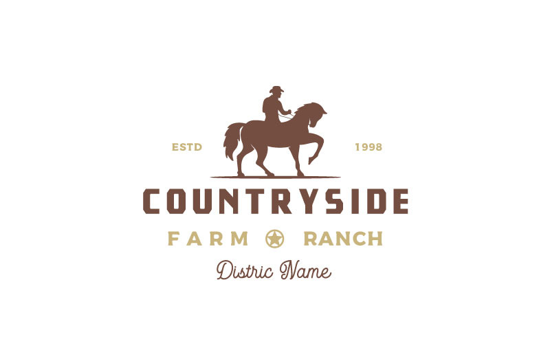 Vintage Retro Cowboy Riding Horse Silhouette Logo Design Vector Logo Template