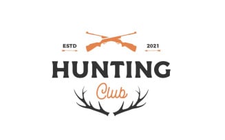 Vintage Retro Crossed Air Rifle And Deer Antlers For Hunting Logo Design