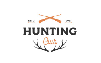 Vintage Retro Crossed Air Rifle And Deer Antlers For Hunting Logo Design