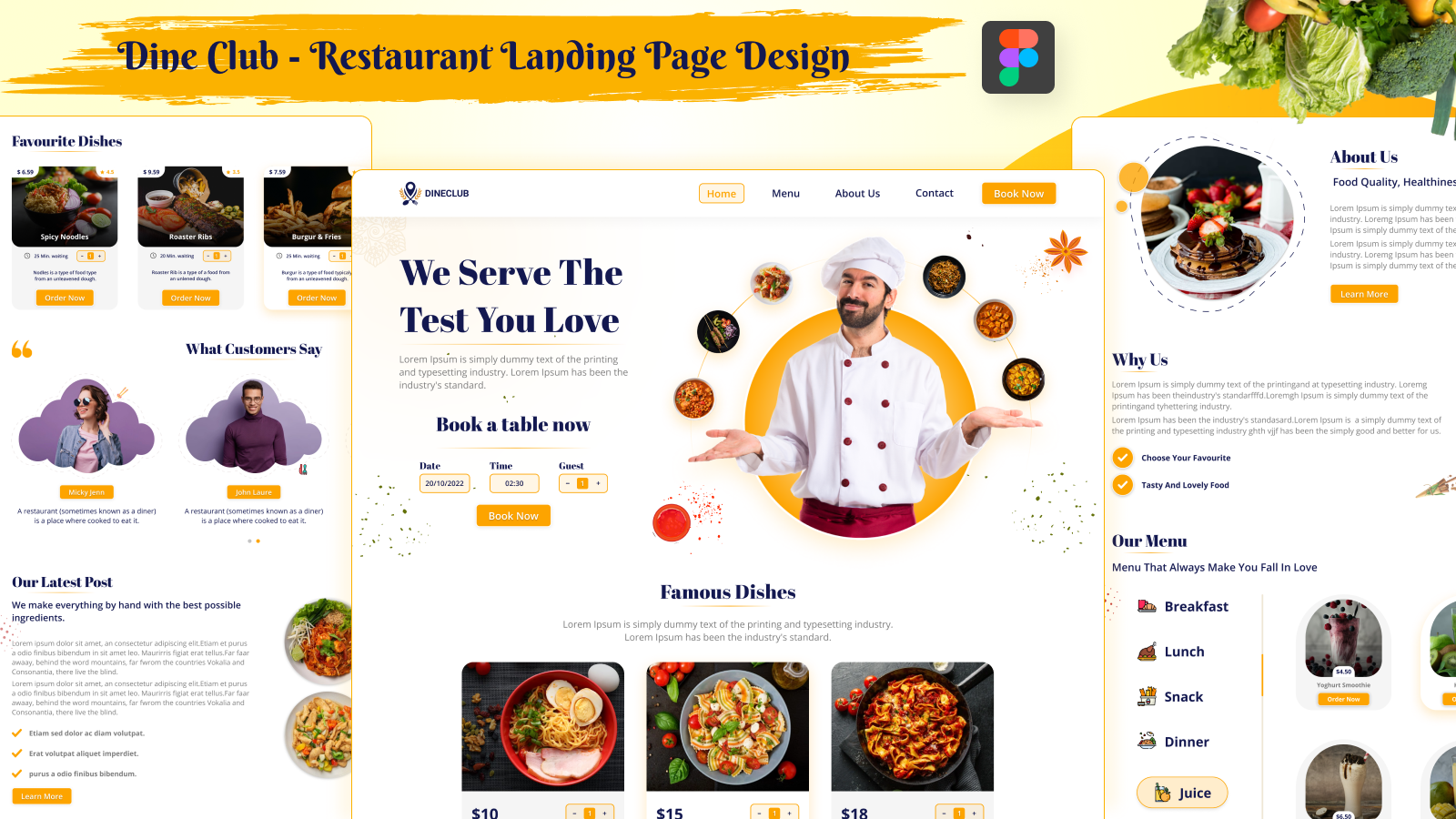 Dine Club - Restaurant Landing Page Figma Kit