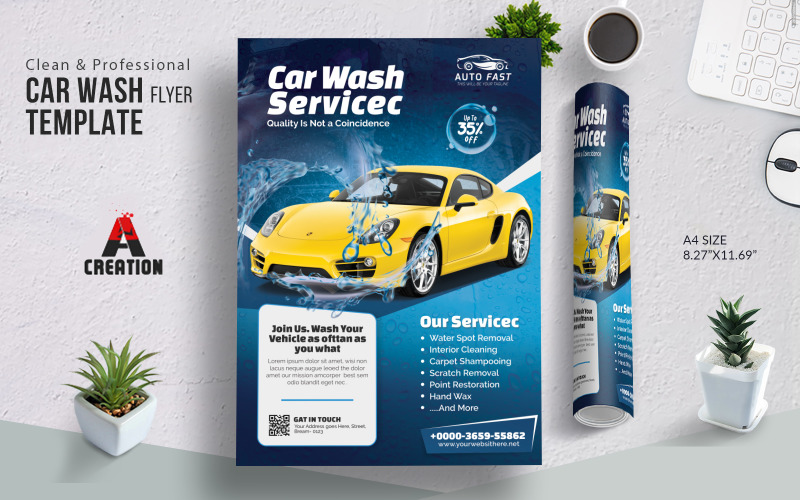 Car Wash Flyer template Layout Corporate Identity