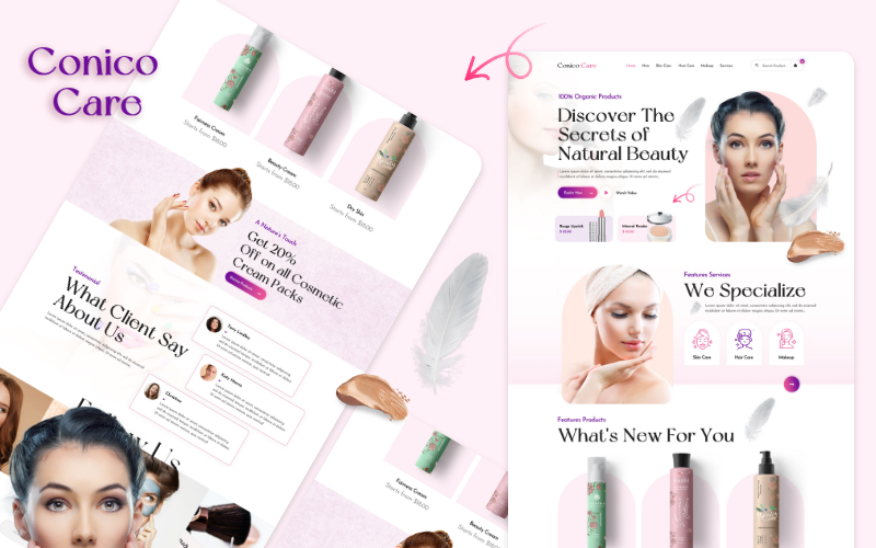 Conico-Care Cosmetic & Skin Care Homepage - UI Adobe Photoshop PSD Template
