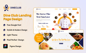 Dine Club - Restaurant Landing Page Figma Kit