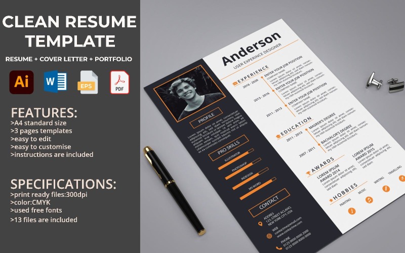 Professional & Clean Resume CV Template Design Resume Template