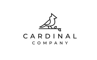 Cardinal Bird Monoline Logo Design Vector Template