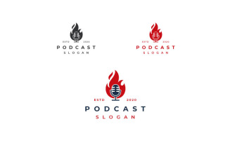 Fire Flame and Mic Podcast Logo Design Inspiration