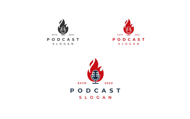 Fire Flame and Mic Podcast Logo Design Inspiration Logo Template