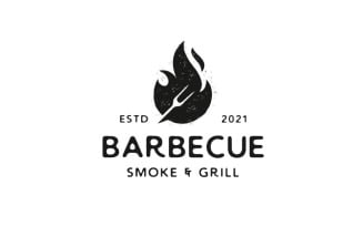 Fork Grill BBQ Fire Rustic Hipster Logo Design Vector Template