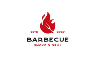 Fork Grill Fire BBQ Barbecue Logo Design Vector Template