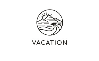 Landscape Mountain Sea And Sun Logo Design Vector Template