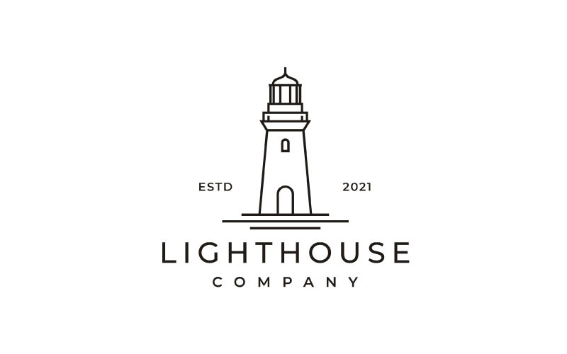 Line Art Lighthouse Searchlight Beacon Tower Island Beach Coast Logo Logo Template