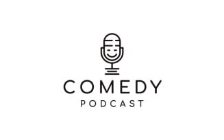 Line art Microphone and Smile, Podcast Comedy Logo Design Inspiration