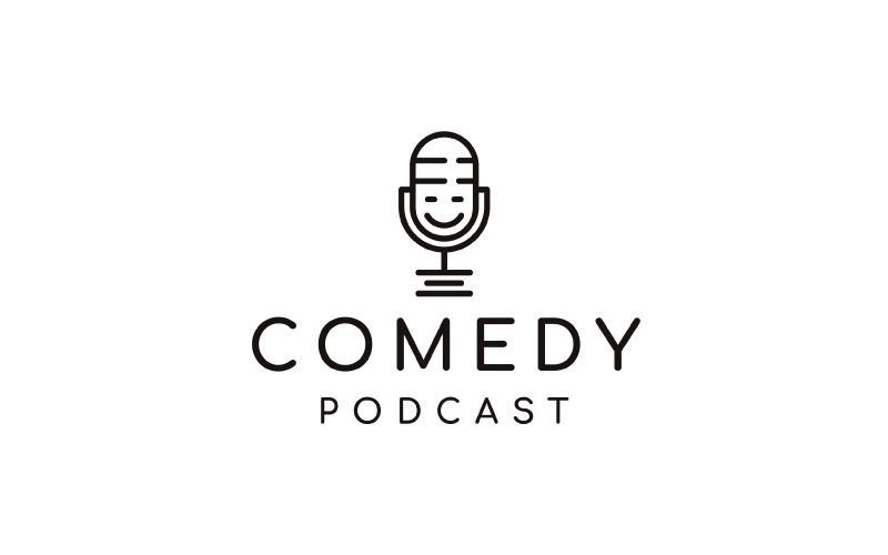 Line art Microphone and Smile, Podcast Comedy Logo Design Inspiration Logo Template