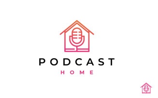 Line Art Microphone Podcast House Logo Design