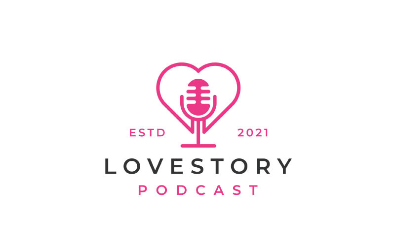 Monoline Love Symbol with Microphone for Podcast Logo Design Logo Template