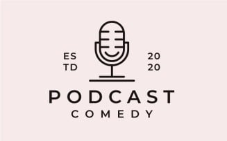 Monoline Microphone and Smile, Podcast Comedy Logo Design Inspiration