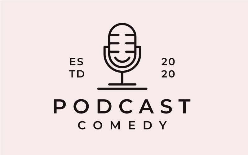 Monoline Microphone and Smile, Podcast Comedy Logo Design Inspiration Logo Template