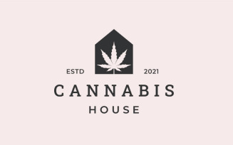 Retro Cannabis House Logo Design Vector Template