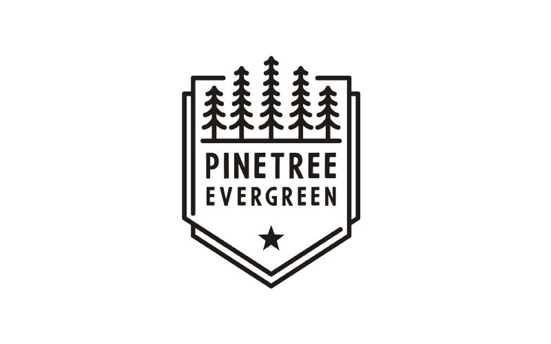 Retro Emblem Line Art Evergreen, Pines, Spruce, Cedar Trees Logo Design Logo Template