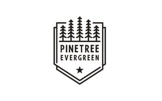 Retro Emblem Line Art Evergreen, Pines, Spruce, Cedar Trees Logo Design