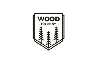 Retro Line Art Evergreen, Pines, Spruce, Cedar Trees Logo Design Template
