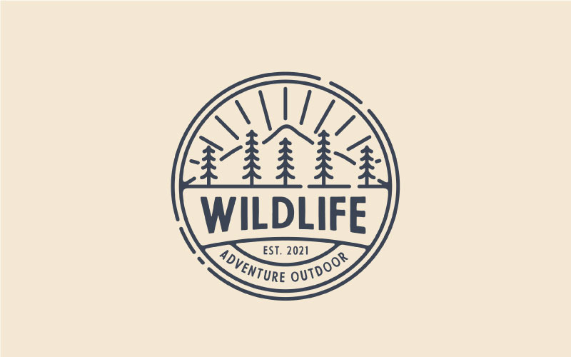 Retro Line Art Evergreen, Pines, Spruce, Cedar Trees Logo Design Logo Template