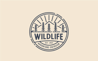 Retro Line Art Evergreen, Pines, Spruce, Cedar Trees Logo Design