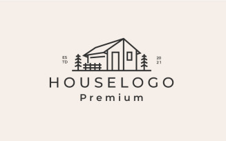 Retro Line Art Simple House Logo Design Inspiration