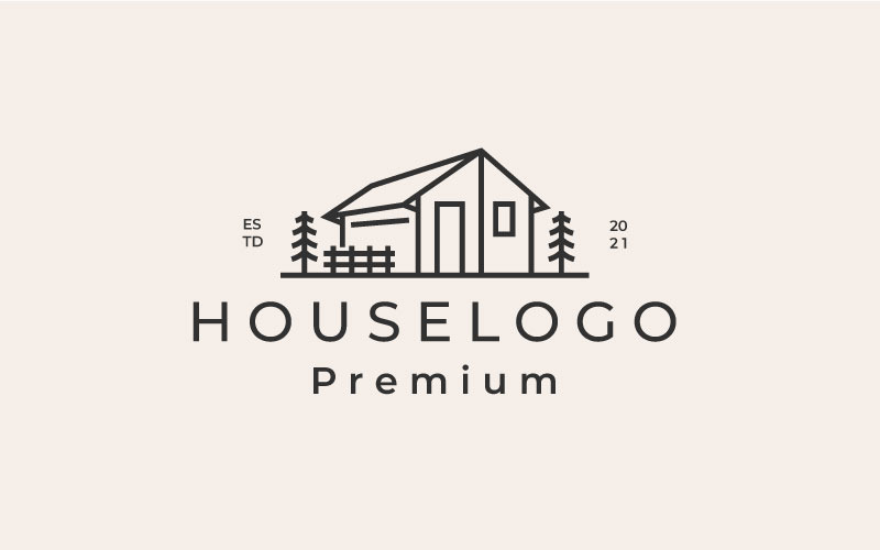 Retro Line Art Simple House Logo Design Inspiration Logo Template