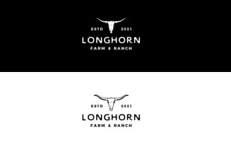 Texas Longhorn, Country Western Bull Cattle Vintage Retro Logo Design Template