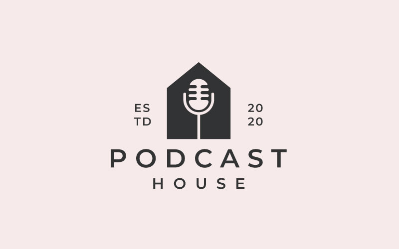 Vintage Hipster Microphone Podcast House Logo Design Logo Template
