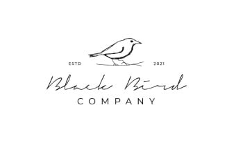 Vintage Retro Hand Drawn Bird Logo Design Vector Template