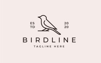 Vintage Retro Line Art Bird Logo Design Template